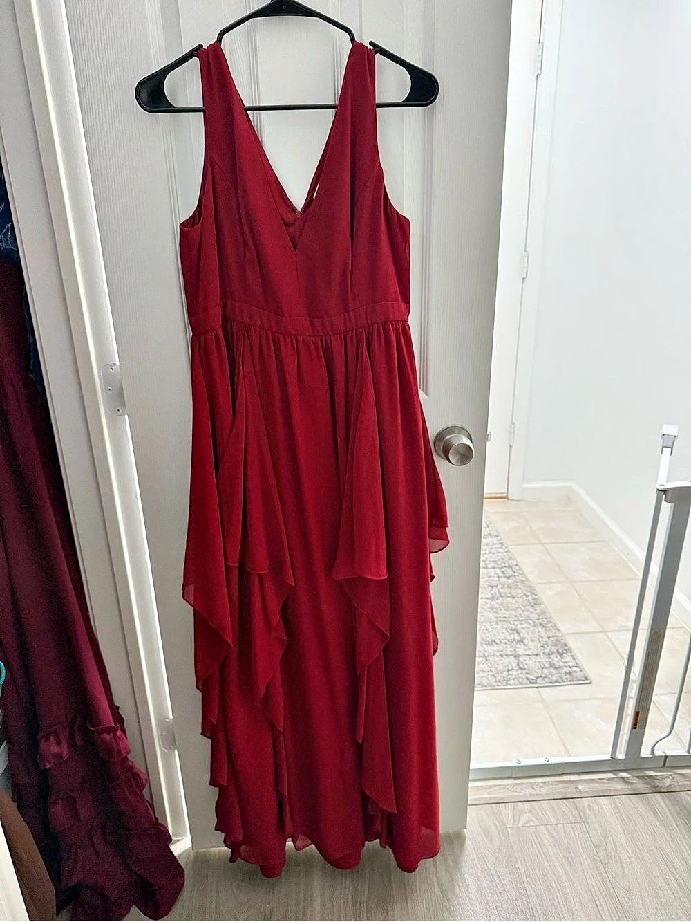 Lace & Mesh Ruffle Maxi Dress in Red Size Large Like New
